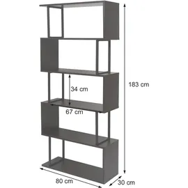 Mendler Bücherregal HWC-A27 Standregal 183 x 80 x 5 cm Dunkelbraun