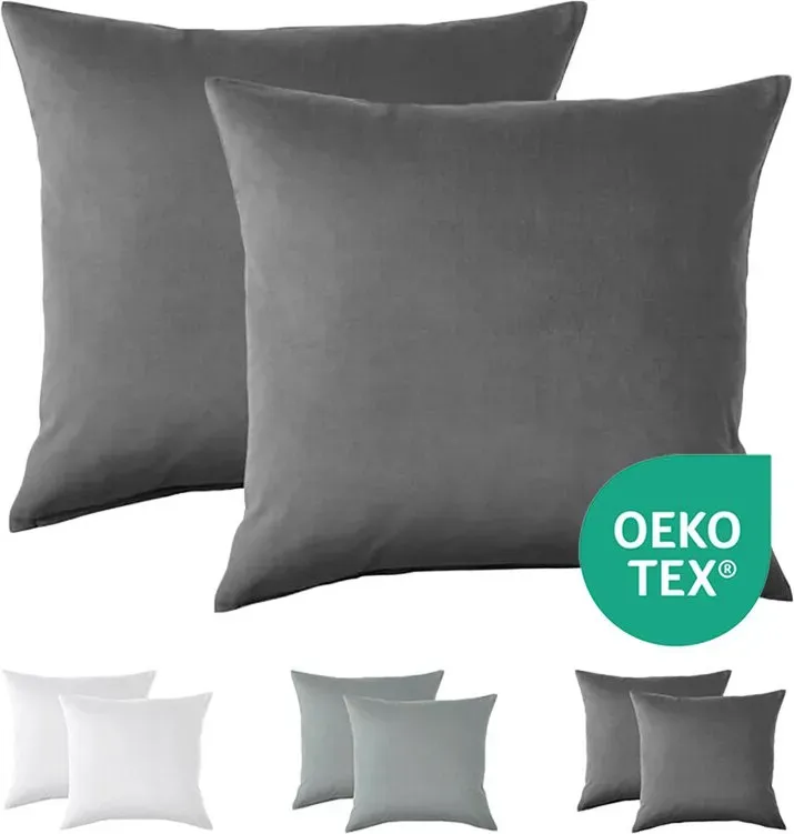 LeBonsoir Basics Kissenbezüge 80 x 80 cm, 2er-Set, superweiche, pflegeleichte Mikrofaser, mit Reißverschluss, Dunkelgrau, Kissen nicht im Lieferumfang enthalten