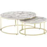 Wohnling Couchtisch Marmor Optik weiß/gold 2er Set
