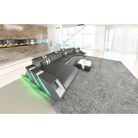 Sofa Dreams Wohnlandschaft Ledercouch Sofa Leder Apollonia C Form Ledersofa, Couch, mit LED, wahlweise mit Bettfunktion als Schlafsofa, Designersofa grau