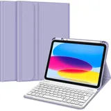 Fintie Tastatur Hülle für iPad 10. Generation 2022 (10.9 Zoll), Schutzhülle mit TPU Rückschale, Pencil Halter und magnetisch abnehmbarer Tastatur mit QWERTZ Layout, Violett