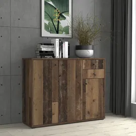 Forte TEMPRA 2 Kommode mit 3 Türen und 2 Schubladen, Holzwerkstoff, Old Wood Vintage Dekor, (B x H x T) 108,8 cm