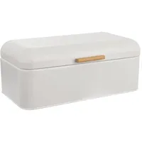 orion group Brotkasten Brotdose Küchenbehälter zur Brotlagerung weiß aus Metall mit Bambusgriff WHITELINE 42x24x16,5 cm
