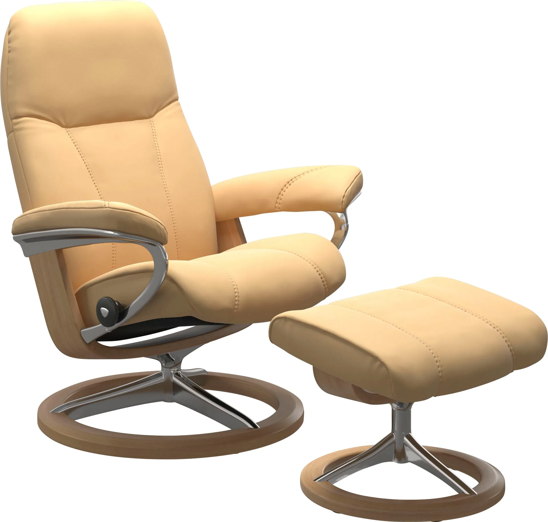 Fußhocker STRESSLESS "Consul" Hocker Gr. Gr. B/H/T, Material Bezug, Gestell, gelb mit Signature Base, Gestell Eiche