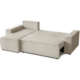 beautysofa Ecksofa HEKTOR L-Form mit Schlaffunktion und Bettkasten, Couch in Hellbeige, Ottomane 70 cm - Beige/Creme