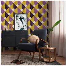 Profhome 398491-GU Fototapete Retro Matt Violett Gelb Weiß 1,59 m x 2,8 m 0,53 m x 8,80 m 4,45 m2 Violett