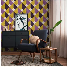 Profhome 398491-GU Fototapete Retro Matt Violett Gelb Weiß 1,59 m x 2,8 m 0,53 m x 8,80 m 4,45 m2 Violett
