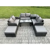 Gartenmöbel-sets 7 Stücke Polyrattan Möbel Sofa Sets Mit Rechteckiger Couchtisch Loveseat Sofa 2 Hohen Hockern Beistelltisch - Fimous