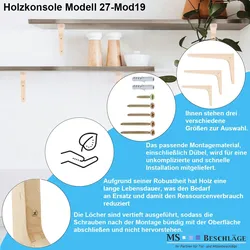 MS Beschläge 250mm x 150mm Konsole Holzwinkel Buchenholz Regalträger Holzkonsole