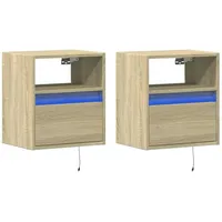 VidaXL Wand-Nachttische mit LED-Leuchten 2 Stk. Sonoma-Eiche