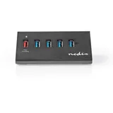 Nedis - USB-Hub - 5x USB-Port - QC3.0 / USB 3.2 Gen1 - Stromversorgung über USB - 5 Gbps - Schwarz