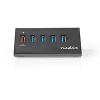 Nedis - USB-Hub - 5x USB-Port - QC3.0 / USB 3.2 Gen1 - Stromversorgung über USB - 5 Gbps - Schwarz
