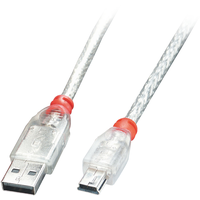 Lindy USB-Kabel USB 2.0 USB-A Stecker, USB-Mini-B Stecker 5.00m Transparent
