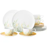 SELTMANN WEIDEN "Geschirr-Set, 18 Teile, Liberty Meadow Grasses", weiß (weiß, curry), Porzellan, Geschirr-Sets, mit Gräsermotiv, Made in Germany