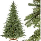 FAIRYTREES Weihnachtsbaum künstlich 150cm BAYERISCHE Tanne Premium | Made in EU | Christbaum Holzständer | Tannenbaum künstlich mit Naturgetreue Spritzguss Elemente