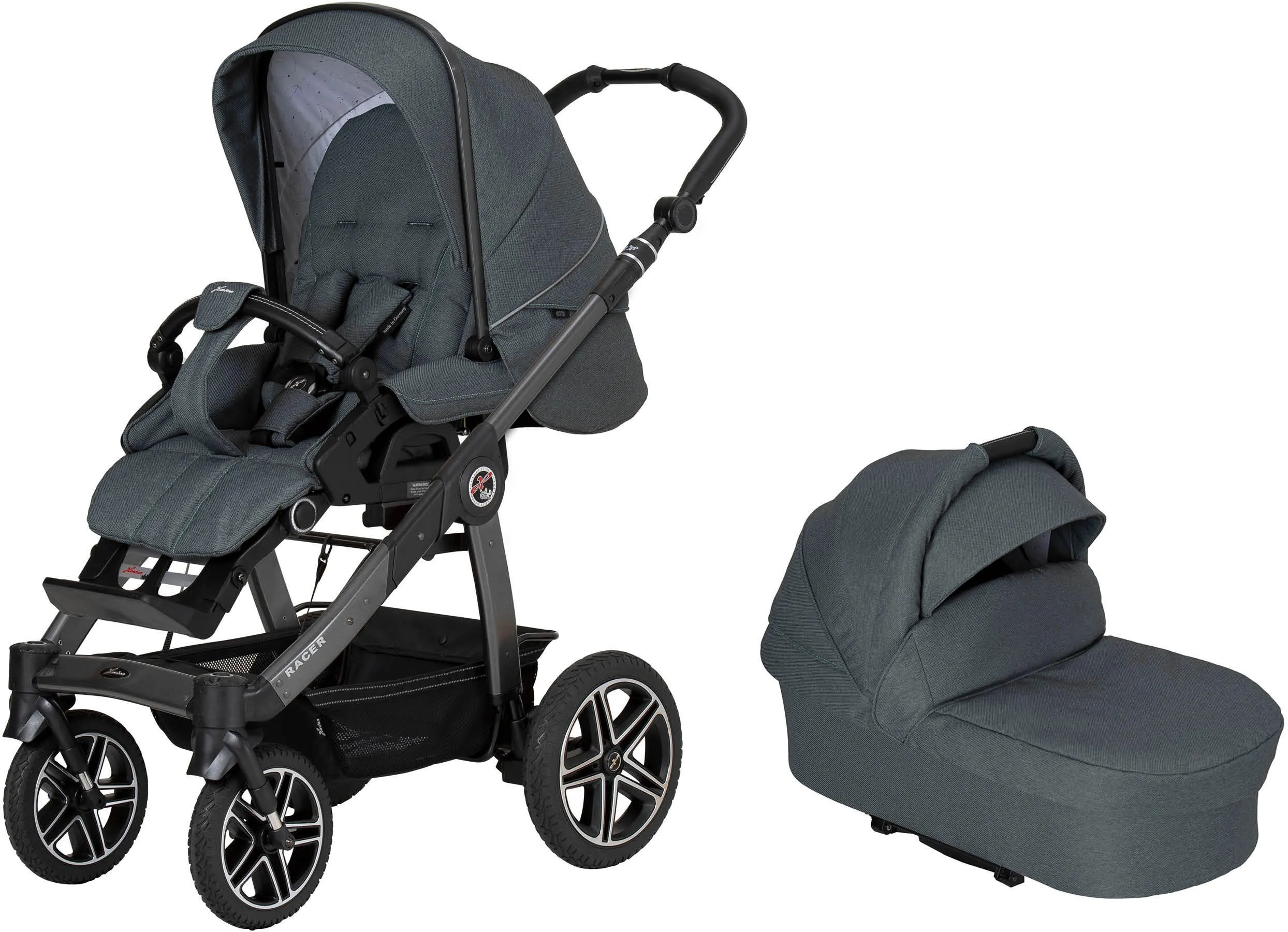 Kombi-Kinderwagen HARTAN "Racer GTS - Casual Collection" grau (animal stars) Baby Kinderwagen mit Falttasche Trend; Made in Germany