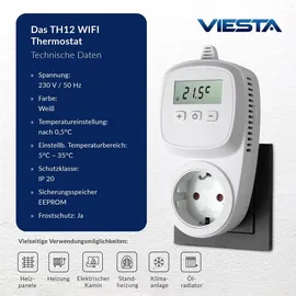 Umbrella Th12 Wifi-steckdosenthermostat (230V/3600W) – Intelligentes Thermostat mit App-steuerung, 7-tage-programm, Frostschutz & Eeprom-speicher – Weiß