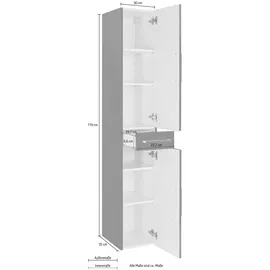 OPTIFIT Ava Hochschrank 30 x 179 x 35 cm Grau Metall/MDF