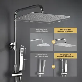 Görbach Regendusche Duschset mit Duscharmatur Komplettset-Edelstah Duschsystem mit Thermostat,Überkopfbrause,Handbrause,Duschstange Chrom (3525CP)