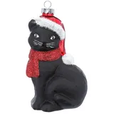 Inges Glas Christbaumschmuck schwarzer Kater, Glas, 10 cm, schwarz