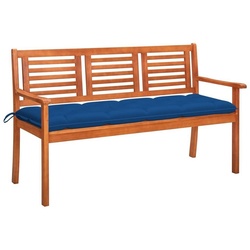 vidaXL Gartenbank 3-Sitzer-Gartenbank mit Auflage 150 cm Massivholz Eukalyptus (1-St) blau 150 cm x 89 cm x 50 cm