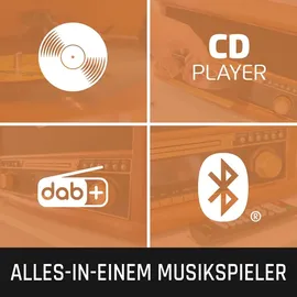 Lenco Retro-Schallplattenspieler aus Holz mit Bluetooth®, DAB+/FM-Radio, USB-Codierung, CD-Player, Kassettenspieler und eingebauten Lautsprechern