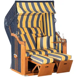 SUNNY SMART RUSTIKAL 250 PLUS Strandkorb, blau/natur, Kunststoffgeflecht & Fichtenholz, 125 x 90 cm