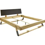 SchlafKONTOR Bett Fichte Massiv/Kopfteil gepolstert 180x200 cm - Schwarz