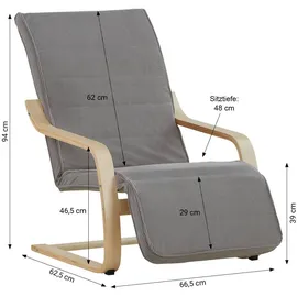 Homestyle4u Relaxsessel Cord 66 x 94 x 62 cm Grau mit Liegefunktion