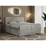MKS Meble Boxspringbett 180x200 mit Bettkasten, Bett 180x200 mit Matratze und Topper - SUSAN - 180x200 - Hellgrau Velvet - H4 - Hellgrau