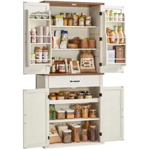 VASAGLE Küchenschrank 178,6 cm hoch mit Schiebetüren Landhausstil Vintageweiß