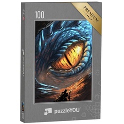 puzzleYOU Puzzle Orangefarbenes Auge des Drachen, 100 Puzzleteile, puzzleYOU-Kollektionen Drache, Tiere aus Fantasy & Urzeit