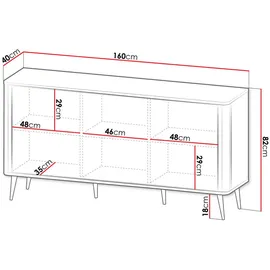 Mirjan24 Sideboard, Kaschmir, Grau, Metall, Rechteckig, 160x82x40 cm, Wohnzimmer, Kommoden & Sideboards, Sideboards