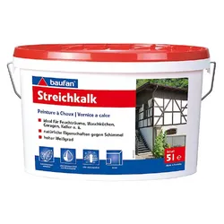 Baufan Streichkalk, Dispersionsfarbe in 5 & 10 L, gebrauchsfertig Mineralfarbe atmungsaktiv, in Weiß