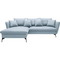 OTTO home Ecksofa LIVORNO,258 cm, L-Form, Schlaffunktion u. Bettkasten (139/224cm), Samt, Struktur, Webstoff blau|grau