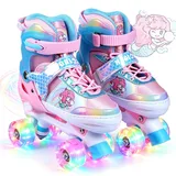 Kinder Rollschuhe-Verstellbare Rollschuhe für Mädchen und Jungen, Atmungsaktiv Kinderrollschuhe mit Rollen, Verstellbare Kinderrollschuhe für Mädchen, Jungen, Kinder, Anfänger (Pink, M)