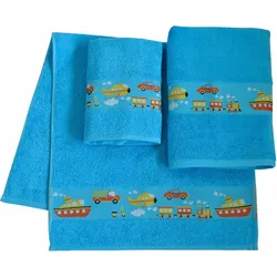 Handtuch Set DYCKHOFF "Auto", blau, 3 tlg., Walkfrottee, Walkfrottee, Obermaterial: 100% Baumwolle, Handtuch-Sets, Auto Motiven; 2 Handtücher (50x100cm), 1 Duschtuch (70x140cm)