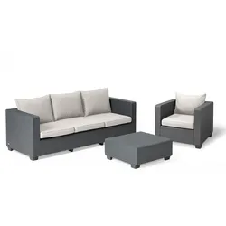 Allibert Salta Gartenlounge: 3-Sitzer, Sessel, Tisch | Inkl. beige Kissen | Rattanoptik | Wetterfest