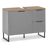 Stella Trading Waschbeckenunterschrank DENVER Grau, Eiche Metall, 1 Fächer, 2 Schubladen, 80x60x35 cm Fsc, stehend, Badezimmer, Badezimmerschränke, Waschbeckenunterschränke