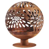 Kobolo Feuerschale Feuerkorb Bloom Kugelform 60x60x69cm Durchmesser 60cm mit Motiv - Metall Rostoptik