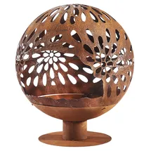 Kobolo Feuerschale Feuerkorb Bloom Kugelform 60x60x69cm Durchmesser 60cm mit Motiv - Metall Rostoptik