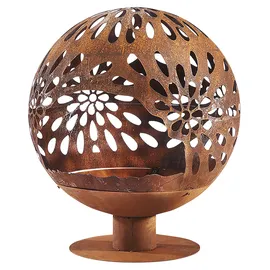 Kobolo Feuerschale Feuerkorb Bloom Kugelform 60x60x69cm Durchmesser 60cm mit Motiv - Metall Rostoptik
