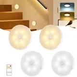 4 Stück Nachtlicht mit Bewegungsmelder,12 LEDs Bewegungsmelder Innen Batterie mit Fernbedienung,2 Farben Treppenbeleuchtung Akku,3 Modi,USB-Aufladung Licht für Flur,Treppe,Schlafzimmer,Küche,Schrank