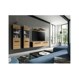 xonox.home Wohnwand Canu Eiche Artisan/Basalt grau ¦ Maße cm B: 272 H: 141