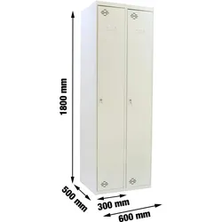 PROREGAL Spind AMEGO | 2 Abteile | HxBxT 180x60x50cm | Abteilbreite 30cm | Durchgehend | Feuerfeste Beschichtung | Lichtgrau | Metallspind