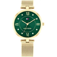 Tommy Hilfiger Analog Quarzuhr für Damen mit Goldfarben Edelstahl-Mesh-Gliederarmband