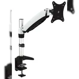 Jenimage FD120TK-Tischhalterung - 1 Monitor Neigen -90 bis +85 Grad Drehen 180 Grad Schwenken 360 Grad fuer 15 bis 27 Tisch/Bank Schwarz, Edelstahl, Weiß