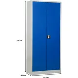 PROREGAL Stahlschrank BEE mit 8 verzinkten Fachböden | HxBxT 195x92x42cm | Grau-Blau | Werkstattschrank Werkzeugschrank Aktenschrank Universalschrank