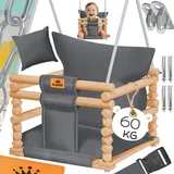 Kidiz KIDIZ® Babyschaukel Kinderschaukel Schaukelsitz mit Polsterung Holz-Schaukel mit Anti-Kipp bis 60KG Höhenverstellbar Indoor & Outdoor 0,5 - 3 Jahre Montagezubehör & Sicherheitsgurt