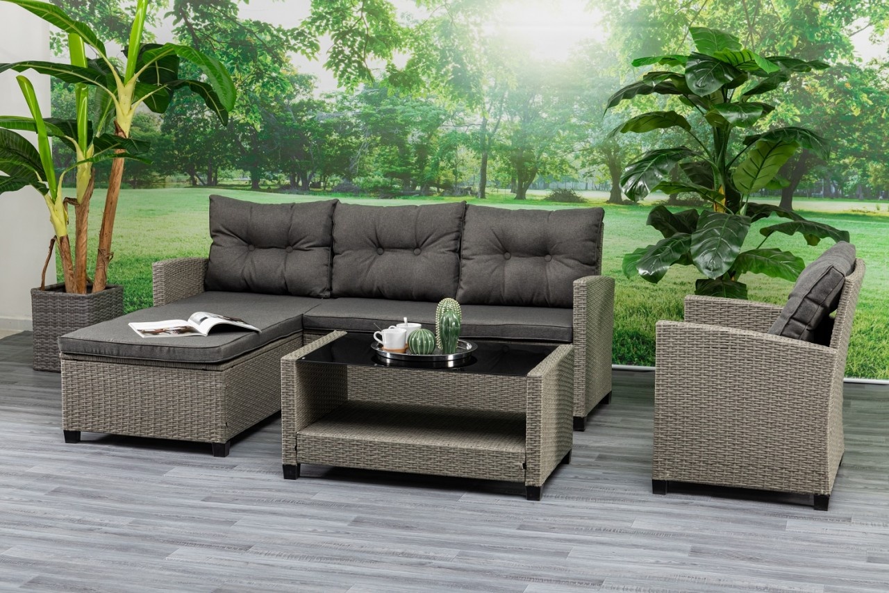 Gardissimo TURIN Ecklounge Polyrattan Gartenmöbel Gruppe grau